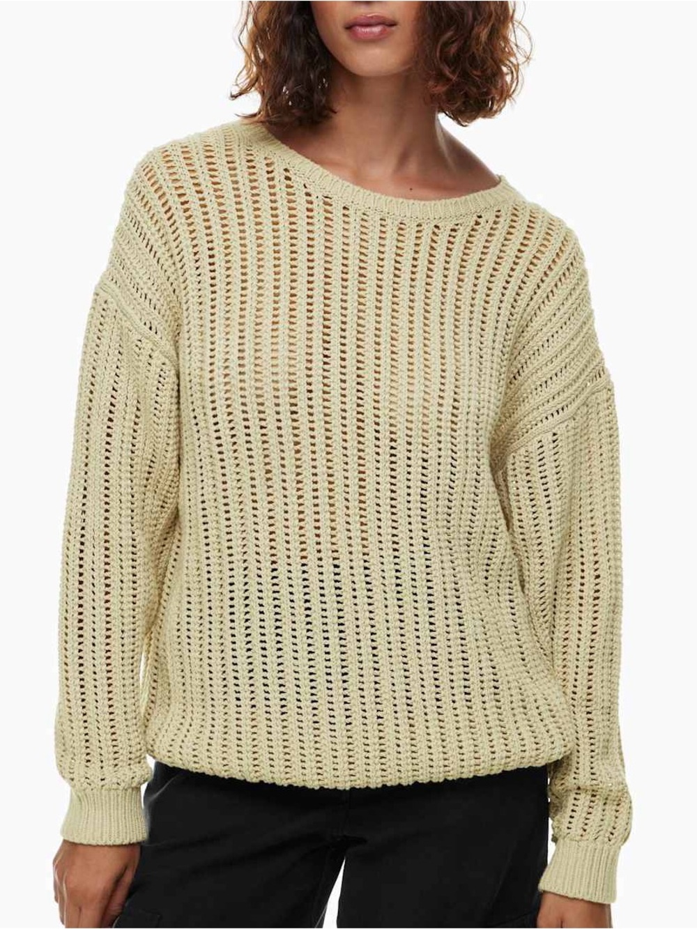 Wilfred Free Afterglow Open-Knit Crewneck Sweater in Light Beige